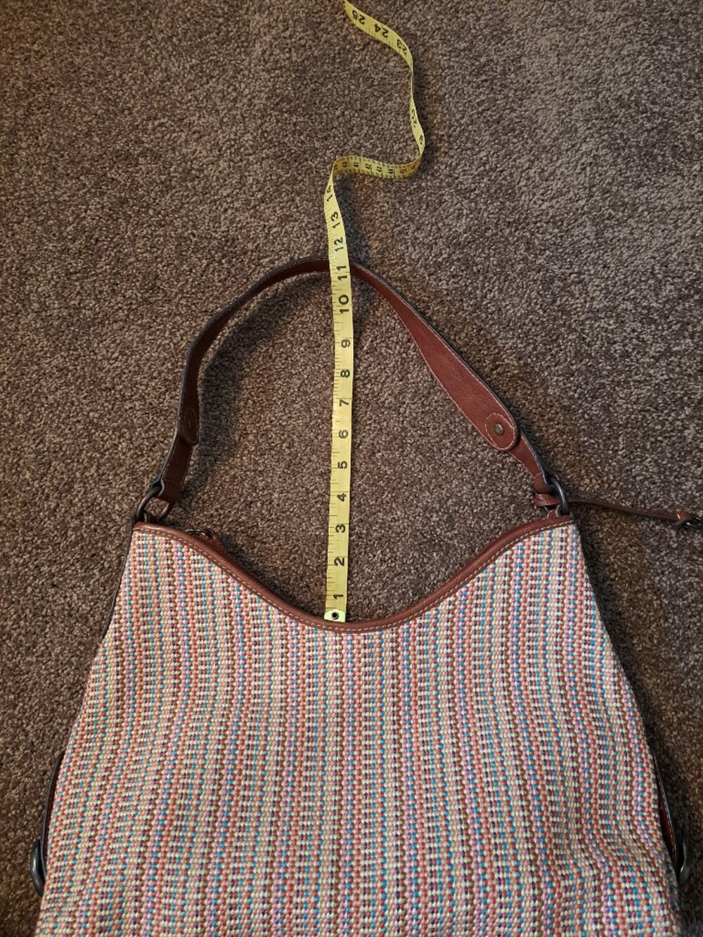Vintage Fossil Key Earthtones woven hobo shoulder bag w/colorful striped pattern - Picture 7 of 13